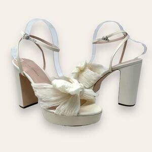 NWOT Loeffler Randall Natalia Pleat Knot Slip On Platform Sandal White 10 Womens